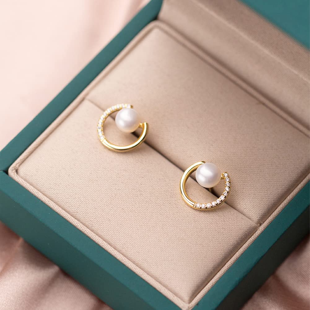 S925パール＆ダイヤ風ミニフープピアス｜小さな輝きで耳元に気品を