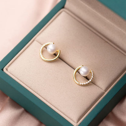 S925パール＆ダイヤ風ミニフープピアス｜小さな輝きで耳元に気品を