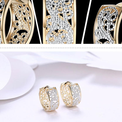 [Rockyu] ピアス レディース 幅広 フープ ゴールド 透かし彫り 花柄 ジルコニア セット販売