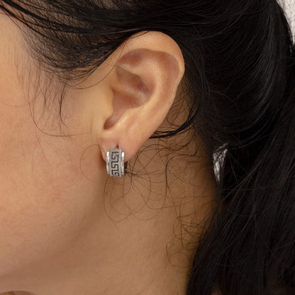 Rockyu ピアス メンズ ステンレス ブラック フープピアス 幾何学模様 幅広 リング 金属アレルギー対応