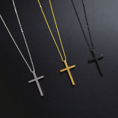 Rockyu クロスネックレス メンズ・レディース兼用｜ステンレス製 チタンチェーン｜ブラック・ゴールド・シルバー｜金属アレルギー対応 60+5cm