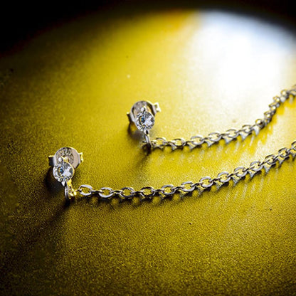 スター×ジルコニアピアス｜シルバーチェーンで揺れる五芒星デザイン｜アレルギー対応