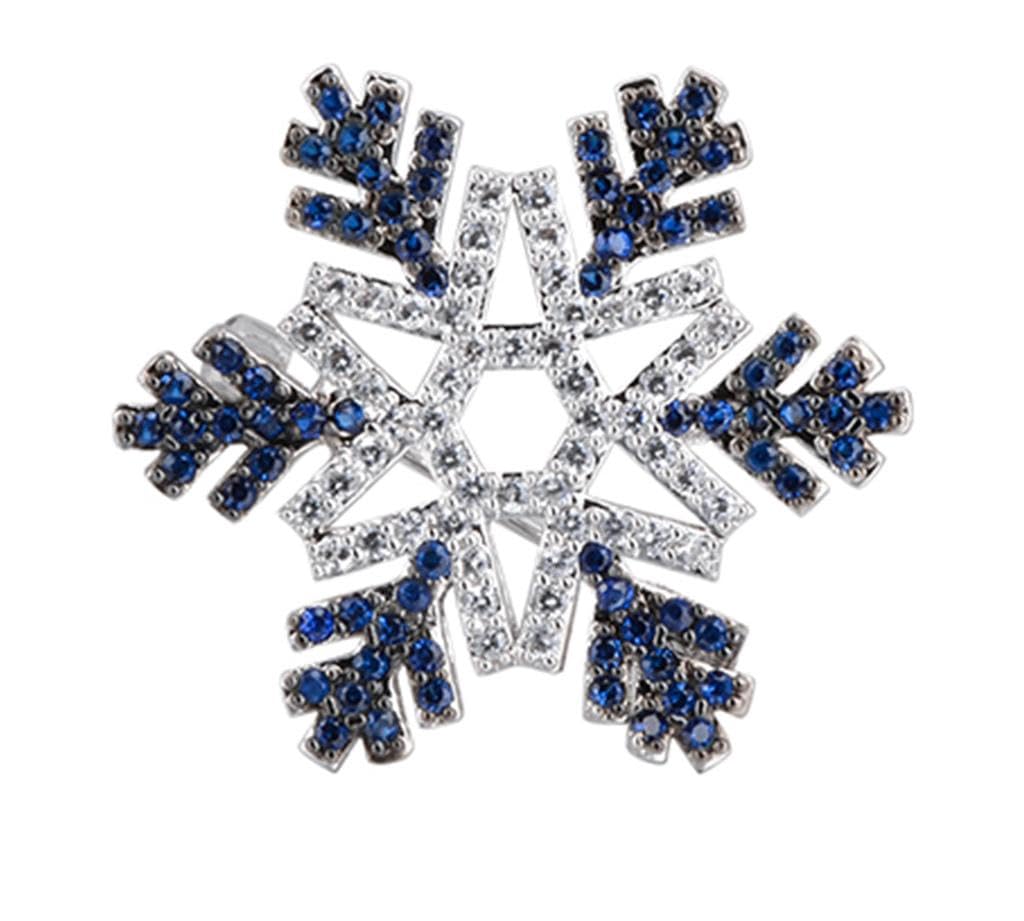 Rockyu ブローチ 男女兼用 雪の結晶 シルバー ブルー＆クリア ジルコニア ピンバッジ
