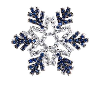 Rockyu ブローチ 男女兼用 雪の結晶 シルバー ブルー＆クリア ジルコニア ピンバッジ