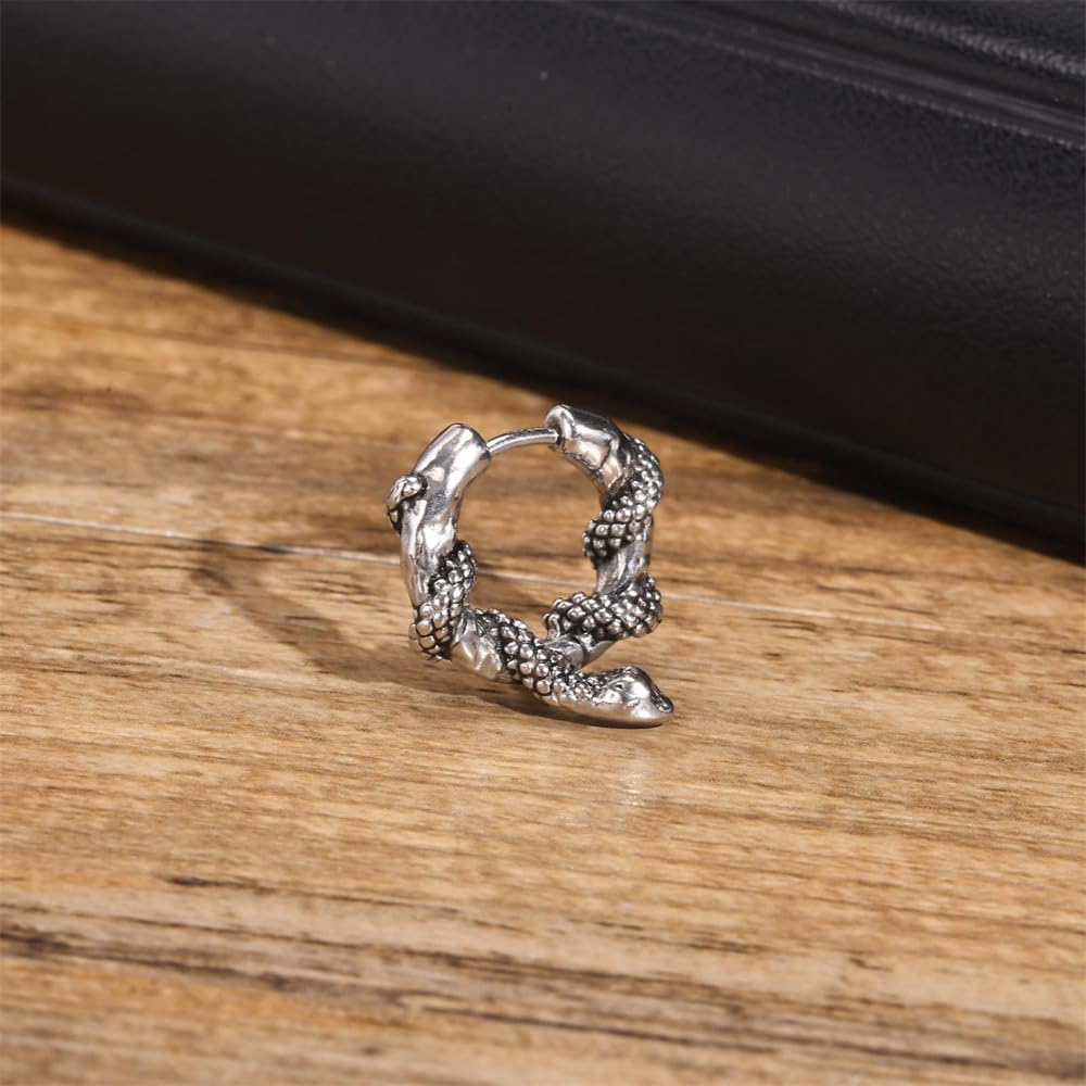 Rockyu ピアス メンズ ステンレス 蛇モチーフ フープ シルバー 金属アレルギー対応 片耳用
