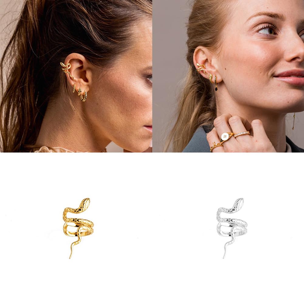 Rockyu レディースイヤーカフピアス スネークモチーフ シルバー925 ゴールド＆シルバー 金属アレルギー対応