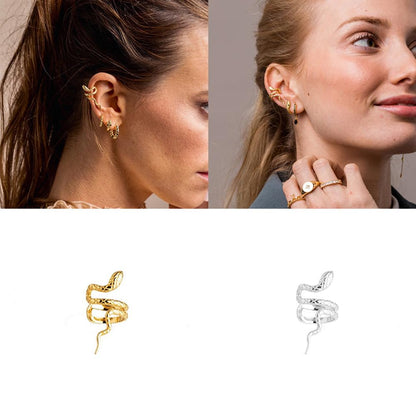 Rockyu レディースイヤーカフピアス スネークモチーフ シルバー925 ゴールド＆シルバー 金属アレルギー対応