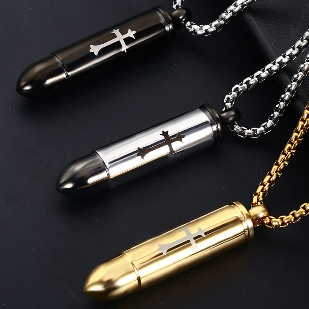 Rockyu 弾丸型メモリアルネックレス 十字架チタンペンダント メンズ＆レディース兼用