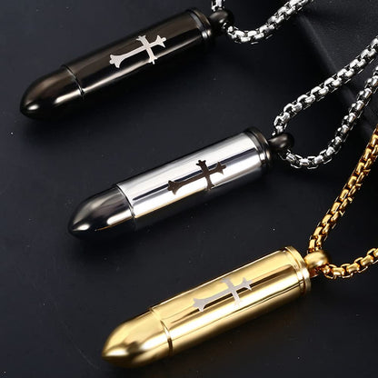 Rockyu 弾丸型メモリアルネックレス 十字架チタンペンダント メンズ＆レディース兼用