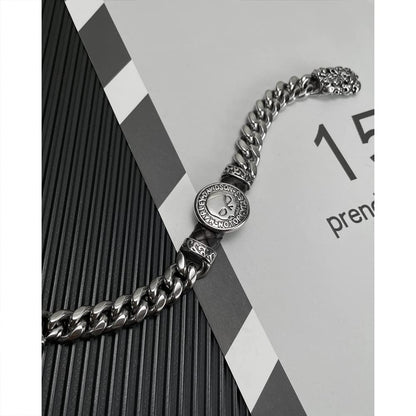 Rockyu メンズ スカルブレスレット シルバー 喜平チェーン 磁気留め具