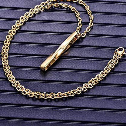 Rockyu ツイストバー ネックレス メンズ 3色展開（ブラック・ゴールド・シルバー）