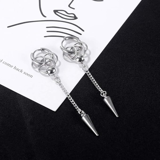 Rockyu チェーンピアス ステンレススチール スパイクフープピアス メンズ レディース兼用