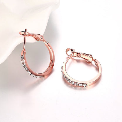 Rockyu フープピアス レディース｜18Kピンクゴールド＆クリスタル 上品カジュアルアクセ