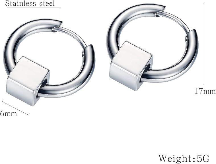 Rockyu フープピアス メンズ レディース兼用 ステンレス キューブデザイン シンプル モード