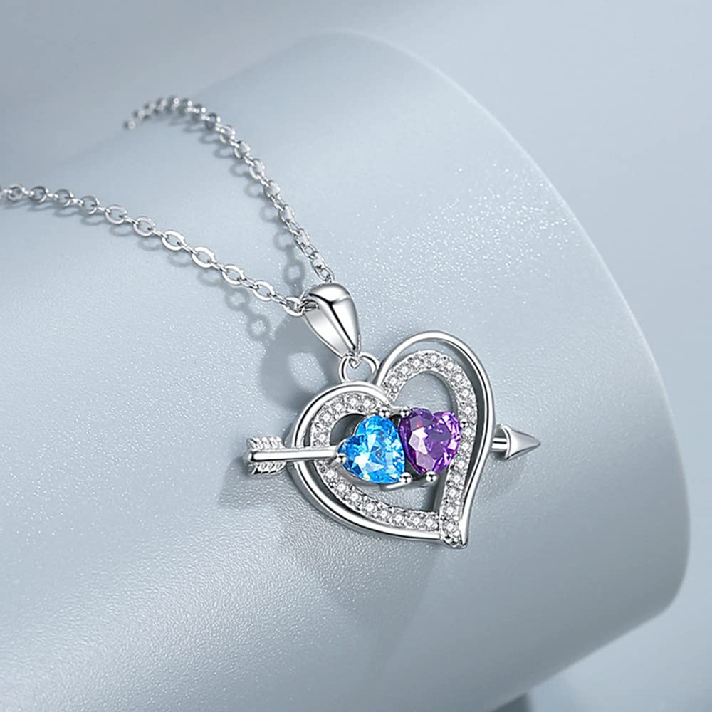 Rockyu レディース ハートネックレス S925 シルバー 愛の矢 ダブルジルコニアペンダント