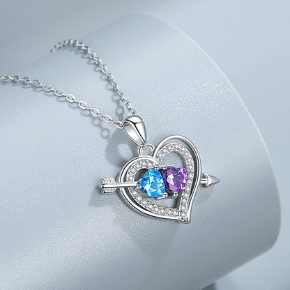 Rockyu レディース ハートネックレス S925 シルバー 愛の矢 ダブルジルコニアペンダント