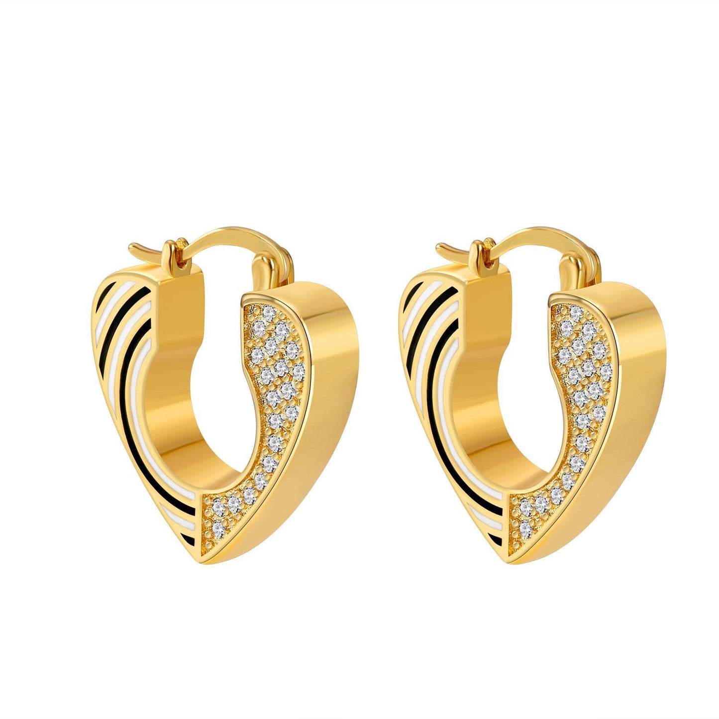 Rockyu ピアス レディース シルバー925 心形 多粒ダイヤ リングピアス フープ ゴールド ハートピアス 純銀製 金属アレルギー対応 パーティー プレゼント ギフト おしゃれ ジュエリー