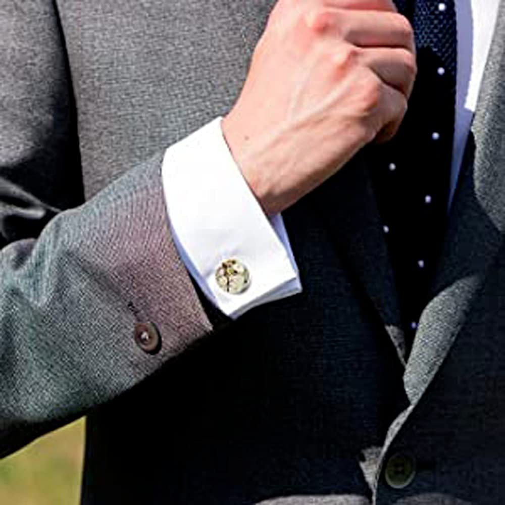 Rockyu メカニカルカフス ゴールドカラー 丸型ギアデザイン ステンレス製 アンティーク風