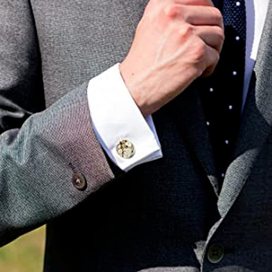 Rockyu メカニカルカフス ゴールドカラー 丸型ギアデザイン ステンレス製 アンティーク風