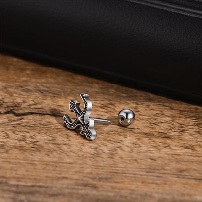 Rockyu メンズ トライデントピアス 六芒星モチーフ ステンレス シルバー 片耳用 金属アレルギー対応