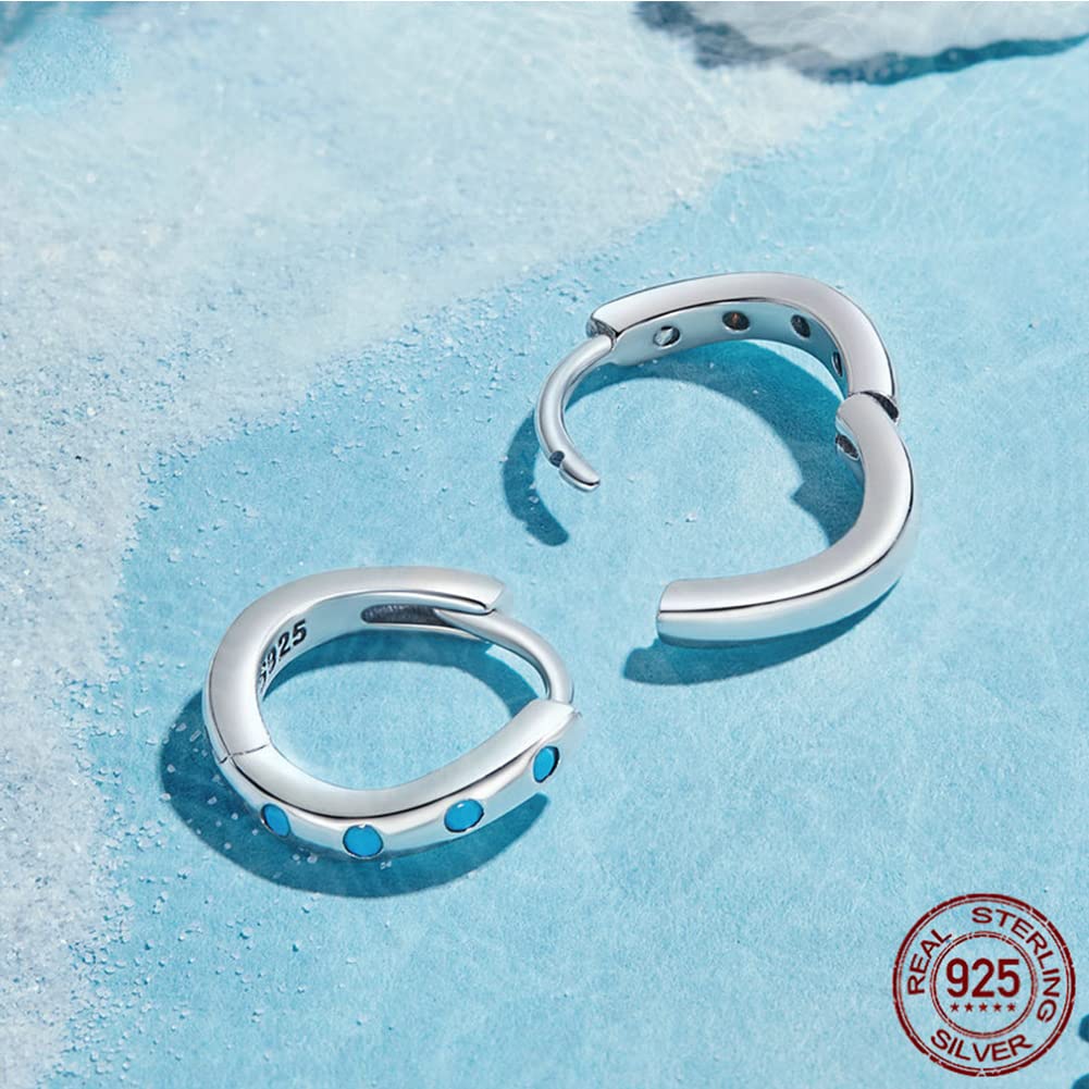 Rockyu ツイストフープピアス レディース 小さめ シルバー925 津波風デザイン ターコイズ風ブルー