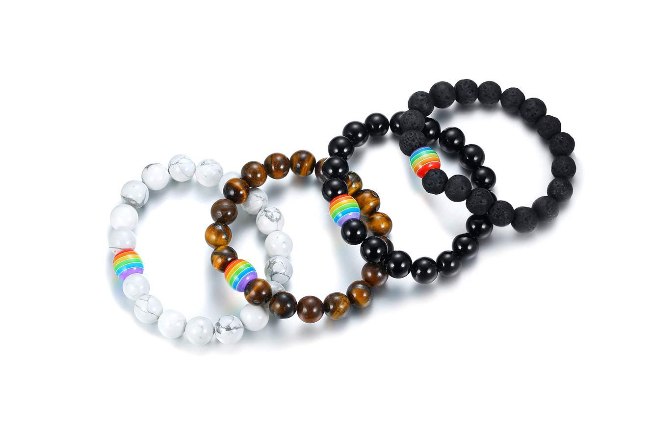 Rockyu ブレスレット メンズ レディース 天然石 パワーストーン 数珠 虹 レインボー ビーズ アクセサリー