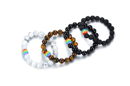 Rockyu ブレスレット メンズ レディース 天然石 パワーストーン 数珠 虹 レインボー ビーズ アクセサリー