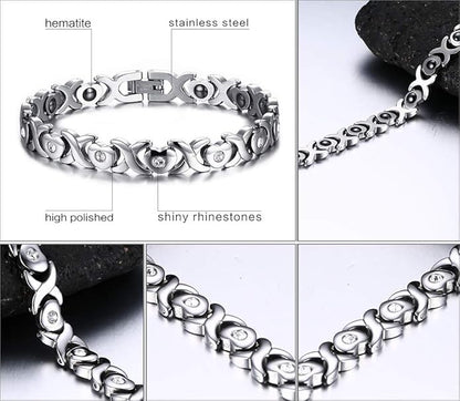 Rockyu ブレスレット レディース 磁気 ゲルマニウム ステンレス シルバーチェーン おしゃれ