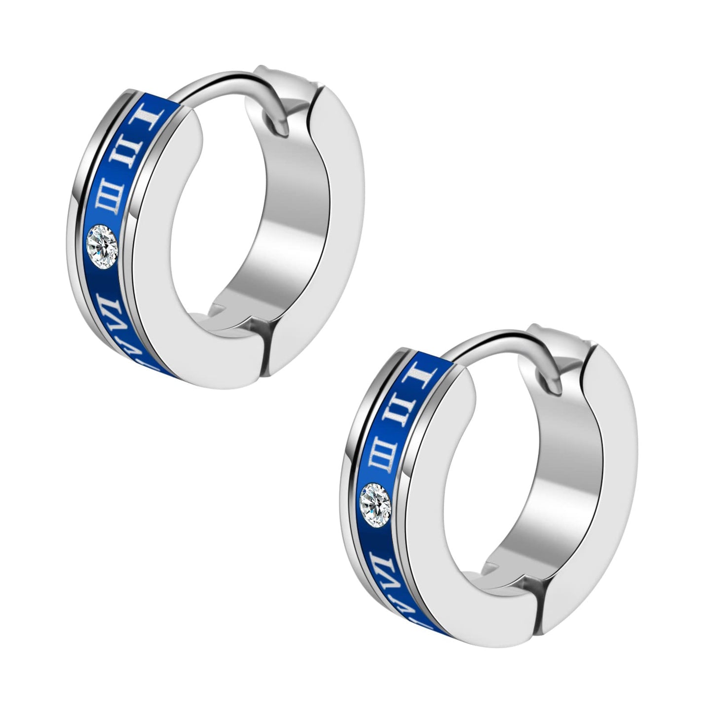 Rockyu メンズ ローマ数字 ワンポイントピアス ステンレス製