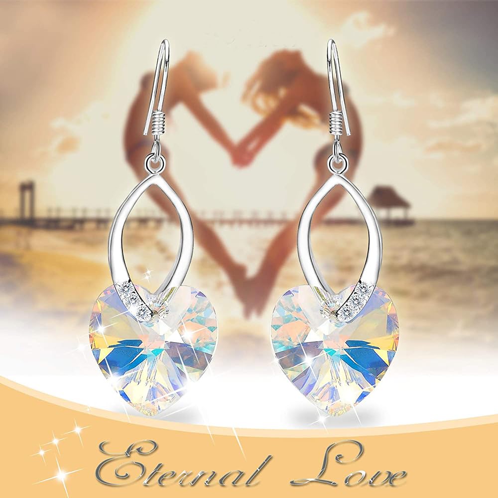 Rockyu シルバー925 ハート型 オーストリアクリスタル 揺れるピアス レディース