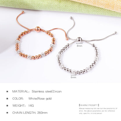 Rockyu ビーズブレスレット レディース｜ジルコニア輝く ステンレスチェーン アクセ