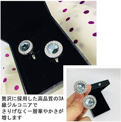 Rockyu カフスボタン ラウンドジルコニアカフリンクス 選べる4色 大粒ストーン×メタルデザイン