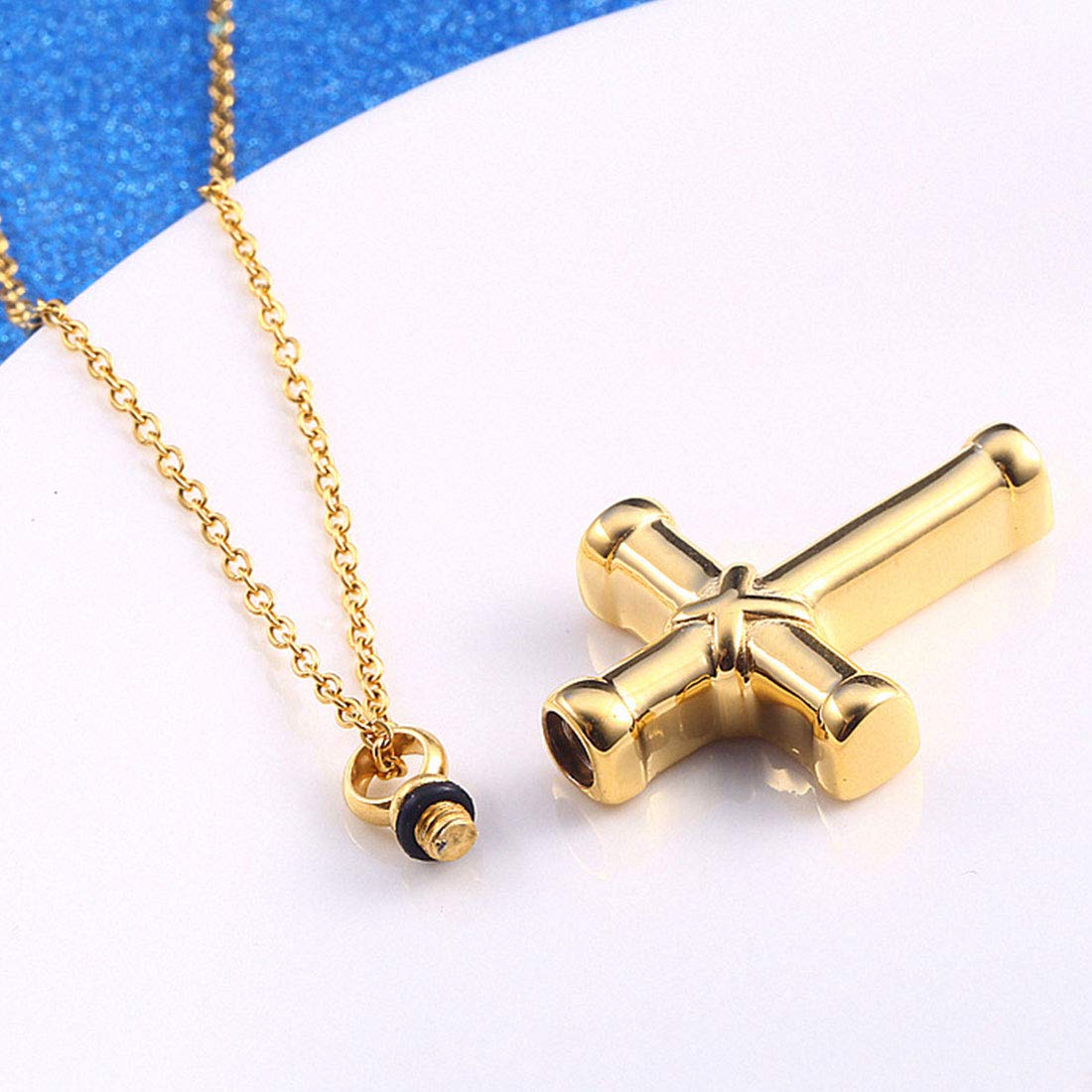 Rockyu クロス メモリアルネックレス｜ステンレス製 遺骨ペンダント メンズ