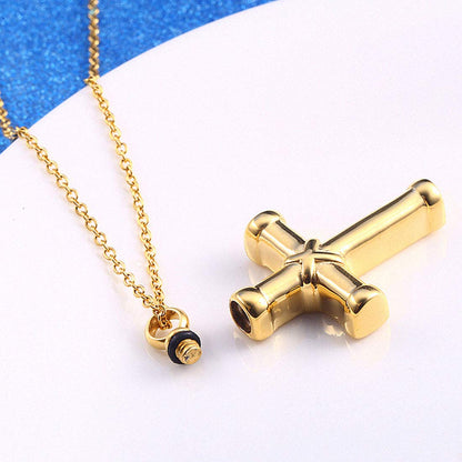 Rockyu クロス メモリアルネックレス｜ステンレス製 遺骨ペンダント メンズ