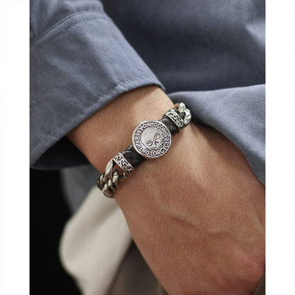 Rockyu メンズ スカルブレスレット シルバー 喜平チェーン 磁気留め具