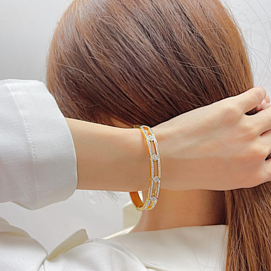 バングル レディース ゴールド シルバー ステンレス 金属アレルギー対応 ジルコニア 透かしデザイン