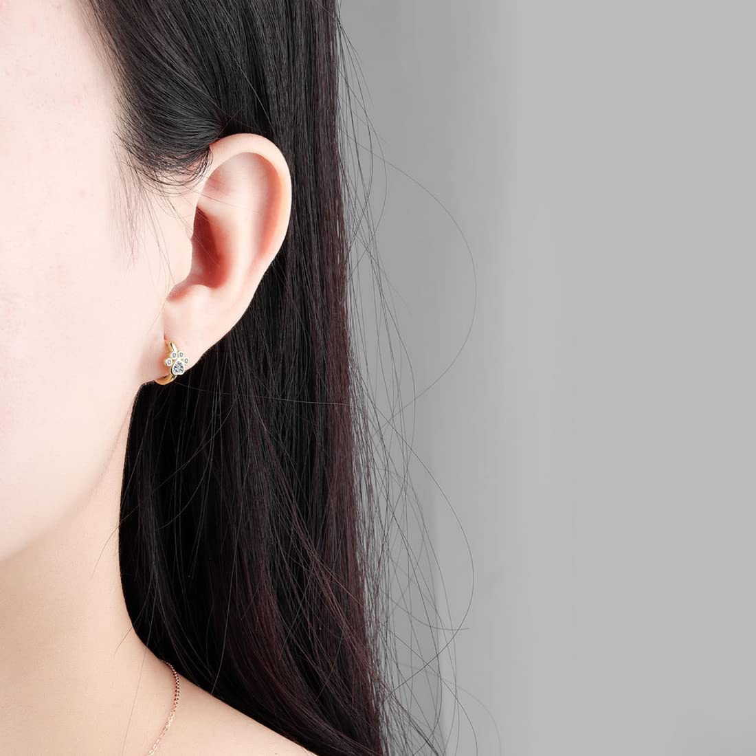 Rockyu フープピアス レディース 肉球モチーフ ジルコニア リング型 猫好きアクセサリー