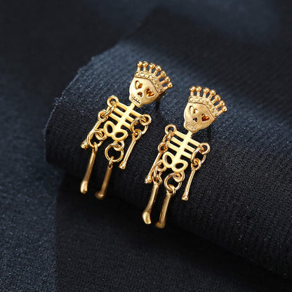 Rockyu ピアス メンズ 王冠スカル 人形風 揺れるチタンピアス 金属アレルギー対応 両耳セット