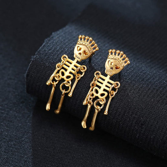 Rockyu ピアス メンズ 王冠スカル 人形風 揺れるチタンピアス 金属アレルギー対応 両耳セット