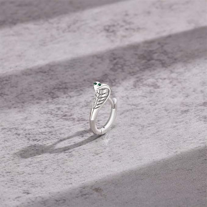 Rockyu ピアス メンズ ステンレス コブラモチーフ フープ シルバー 金属アレルギー対応 片耳用