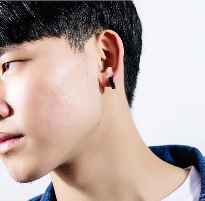 Rockyu ピアス メンズ フェイク フープ チタン製 シルバー&カラーバリエ 穴不要 光面リングイヤリング