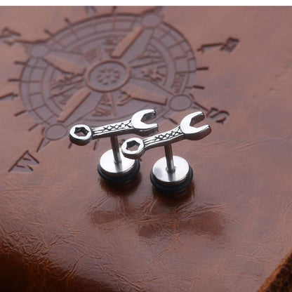 Rockyu メンズ スパナピアス ステンレス製 レンチモチーフ ブラック＆ゴールド 金属アレルギー対応