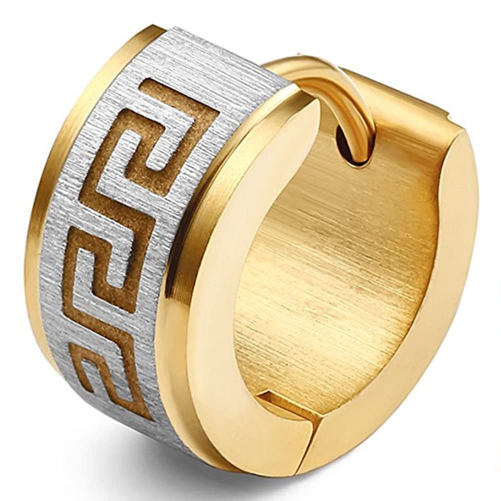 Rockyu ピアス メンズ ステンレス ブラック フープピアス 幾何学模様 幅広 リング 金属アレルギー対応