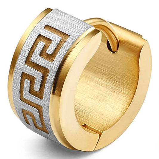 Rockyu ピアス メンズ ステンレス ブラック フープピアス 幾何学模様 幅広 リング 金属アレルギー対応