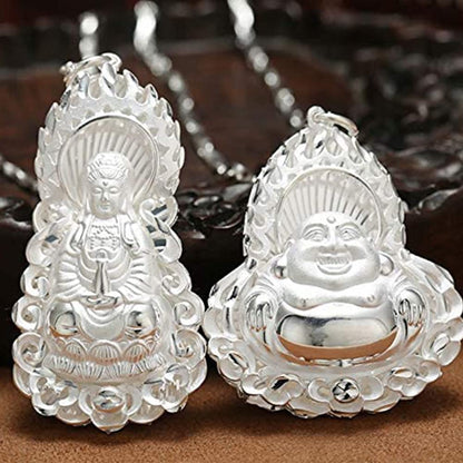 Rockyu ペンダントトップ レディース メンズ S999純銀 仏像 観音菩薩 弥勒菩薩 両面彫り 開運 お守り