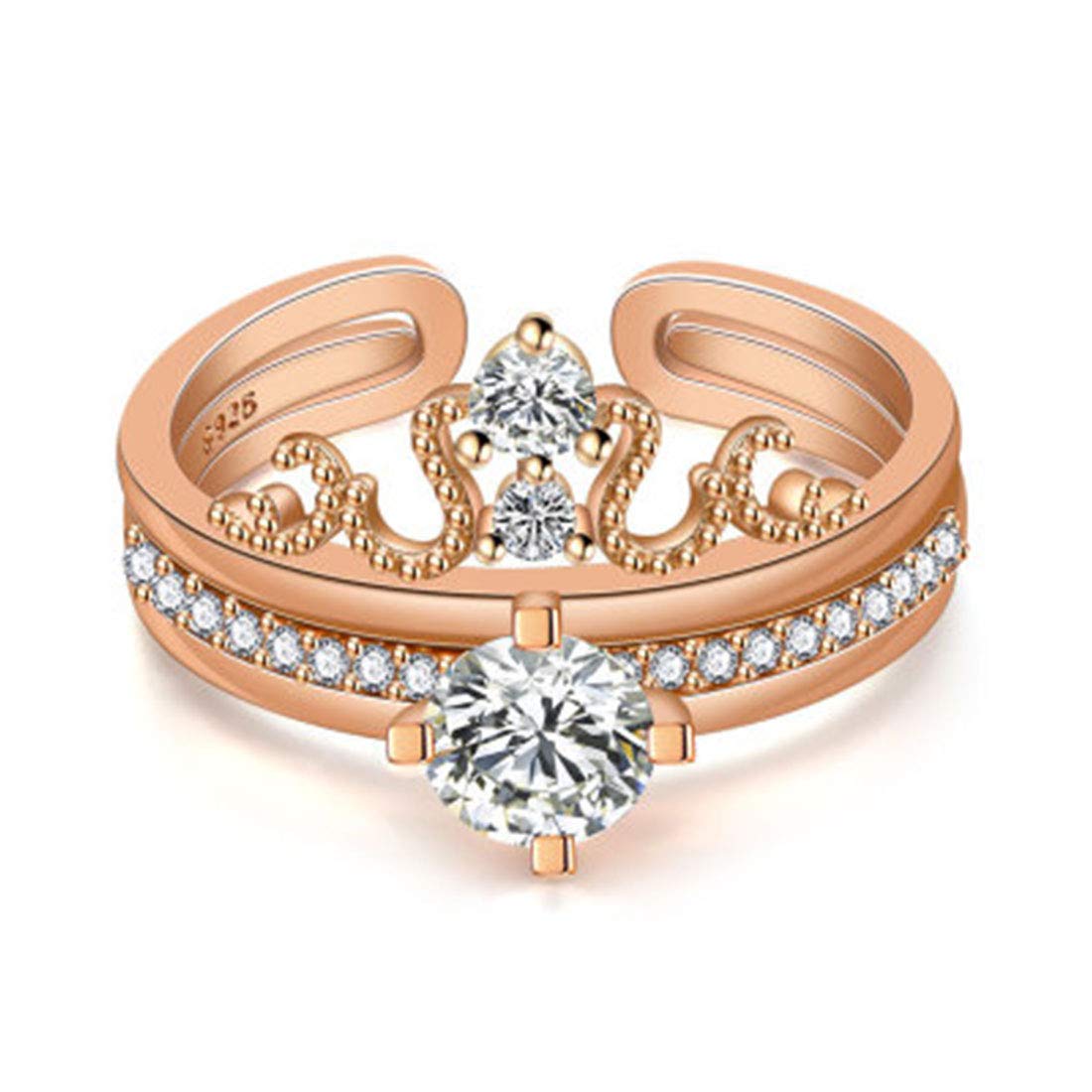 Rockyu 王冠デザインリングセット レディース シルバー＆ローズゴールド フリーサイズ