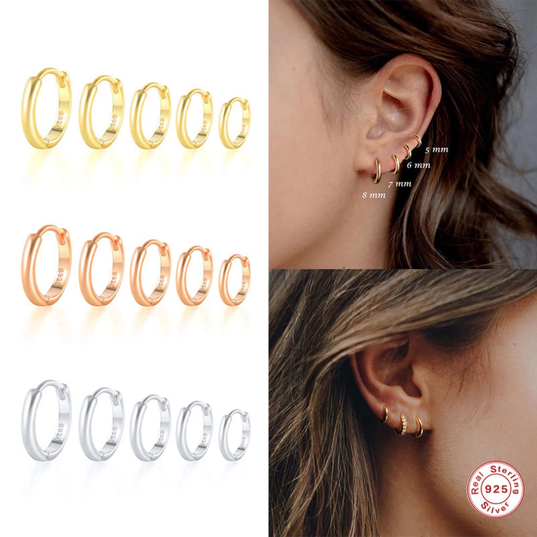 Rockyu ピアス レディース シルバー925 シンプル フープピアス リング 鏡面仕上げ 金属アレルギー対応