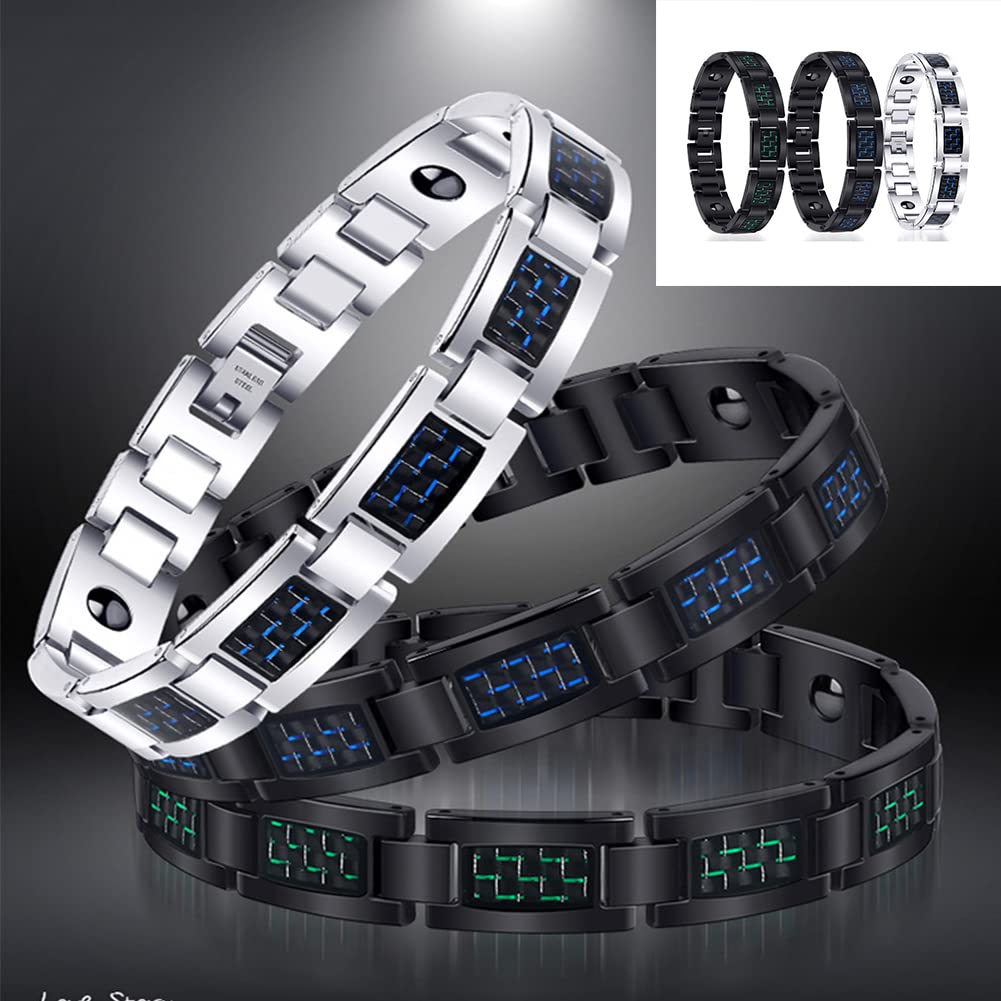 Rockyu ブレスレット メンズ 磁気 ゲルマニウム 静電気除去 ステンレス チェーン風デザイン