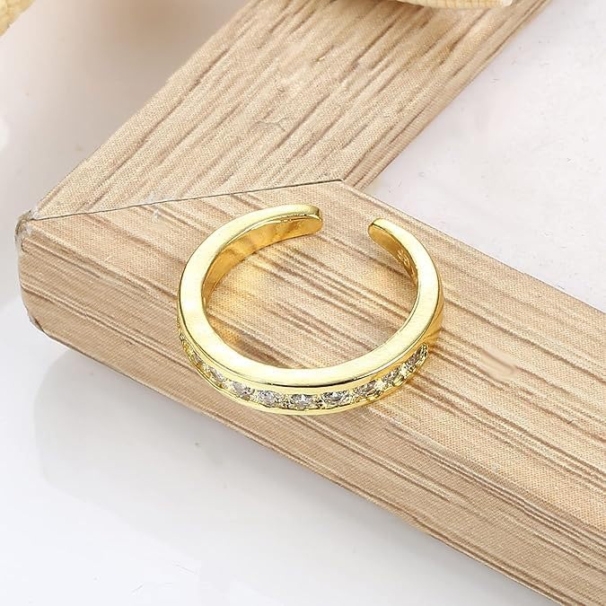 Rockyu トゥーリング レディース つけっぱなし 調整可能 3点セット 18金コーティング CZダイヤ 花 フラワーデザイン サマーアクセサリー