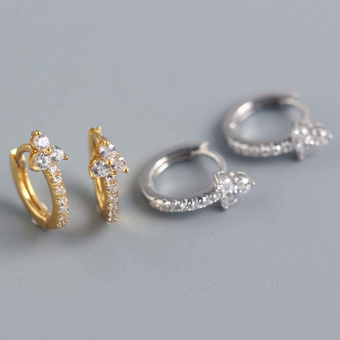 Rockyu ピアス レディース フープ リングピアス CZダイヤ 三粒ストーン 多色展開 小ぶり 上品 アクセサリー